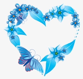 Blue Wedding Frame Png Clipart , Png Download - Blue Heart With Flowers, Transparent Png, Free Download
