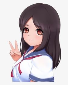 Moe, Cute, Women, Students, Schoolgirl - Anime Girl Peace Sign Back, HD Png Download, Free Download
