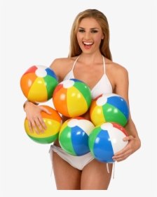 Happy Woman Holding Beach Ball Png Image - Beach Girl Png, Transparent Png, Free Download