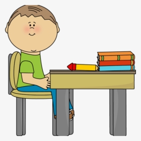 Desk Clipart School Boy At School Desk Clip Art School - Sit In Chair Clipart, HD Png Download, Free Download