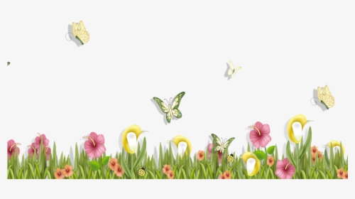 Grass With Butterflies And Flowers Png Clipart Spring, Transparent Png, Free Download