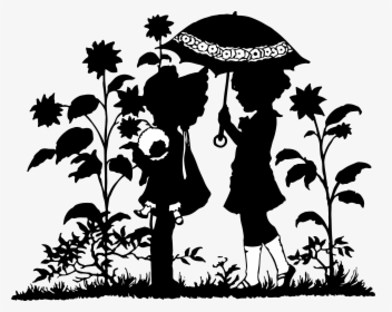 Vintage Children Under Umbrella Clip Arts - Children Under Umbrella Svg, HD Png Download, Free Download