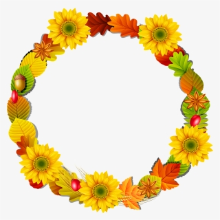 Autumn Wreath, Sunflowers, Autumn Leaves, Red Green - Coroa De Girassol Png, Transparent Png, Free Download