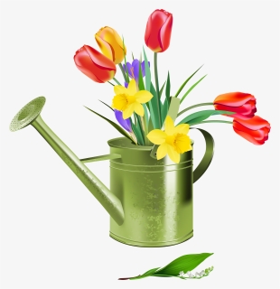 Green Watering Can With Spring Flowers Png Clipart - Free Clip Art Spring Flowers, Transparent Png, Free Download
