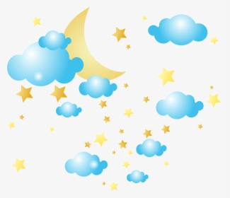 Cute Moon Clouds Clipart - Stars Moon And Clouds, HD Png Download, Free Download