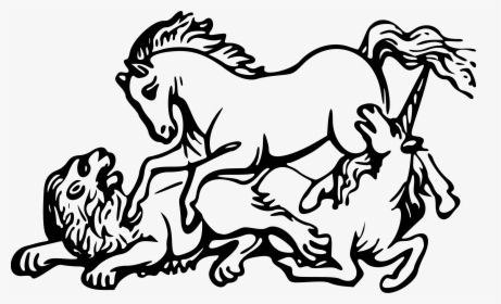 Lion, Horse And Unicorn Clip Arts - Lion And Unicorn Draw, HD Png Download, Free Download