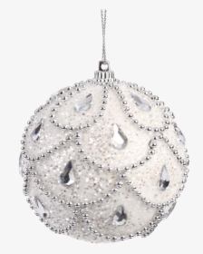 8cm Hanging Ball Silver And White Xmas Baubles, Beaded - White Hanging Christmas Ball, HD Png Download, Free Download