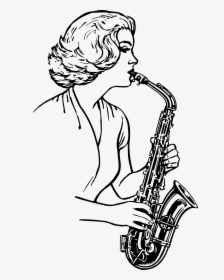Baritone Saxophone Drawing Musical Instruments Clip - Playing Saxophone Clipart Black And White, HD Png Download, Free Download