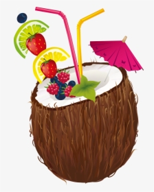 Cocktail Water Milk Clip - Coconut Drink With Umbrella, HD Png Download, Free Download