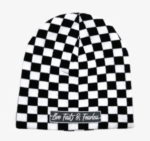 Live Fast & Fearless Embroidered Checkered Beanie - Round Black And White Checkered Rug, HD Png Download, Free Download