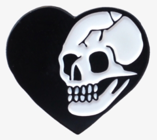 Heart Skull Pin - Black Heart With Skull, HD Png Download, Free Download