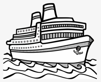 Line Art Vector Drawing Of Large Cruise Ship - Ship Clipart Black And White, HD Png Download, Free Download
