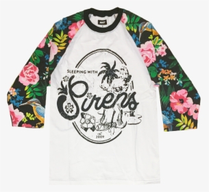 White Body Floral Sleeves Featuring A Vintage Hawaiian - Sleeping With Sirens Hawaii Vintage Raglan, HD Png Download, Free Download