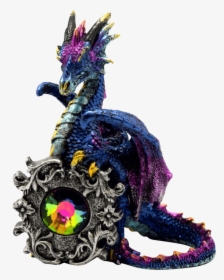 Blue Dragon Statue With Multicolored Crystal - Dragon Statues, HD Png Download, Free Download