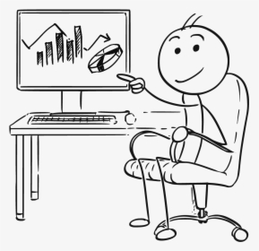 Man Pointing At Screen Charts - Pointing To A Computer Drawing, HD Png Download, Free Download