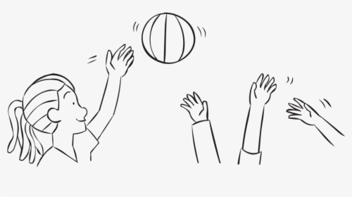 Woman Hitting Beach Ball In Air Above Other Hands, - Sketch, HD Png Download, Free Download
