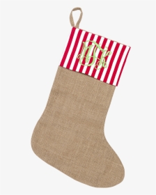 Burlap With Red Stripe Trim Stocking - Christmas Stocking, HD Png Download, Free Download