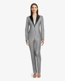Black Shiny Tuxedo With Wide White Lapels - Womens Floral Tuxedo Suit, HD Png Download, Free Download