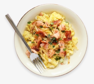 Eggs And Smoked Salmon In Dish With Fork - Scrambled Eggs, HD Png Download, Free Download