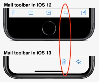 Ios 13 Mail Trash Reply Buttons - Toolbar In Ios, HD Png Download, Free Download