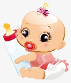 Baby Girl Clip Art - Bebe Con Biberon Animado, HD Png Download, Free Download