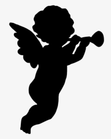 Silhouettes Trumpet Blowing Cherub - Angel Silhouette Free, HD Png Download, Free Download