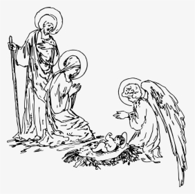 Classic Nativity With Angel Clip Arts - Nativity Drawing, HD Png Download, Free Download