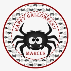 Black Spider Happy Halloween Stickers Or Favor Tags - Happy Halloween Stickers, HD Png Download, Free Download