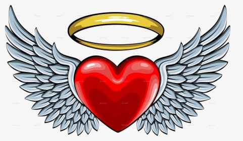 Vector Freeuse Library Halo Clipart Angel Wings Heart - Angel Wings On Heart, HD Png Download, Free Download