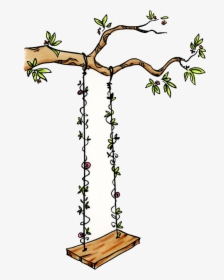 Transparent Tree With Tire Swing Clipart - Tree With A Swing Drawing, HD Png Download, Free Download