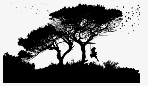 #ftestickers #birds #trees #swing #girl #silhouette - Silhouette Of A Landscape, HD Png Download, Free Download