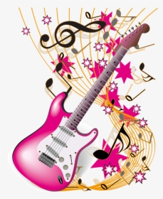 #pink #gold #gitar #music #notes #note #instrument - Guitarras Eléctricas Con Notas Musicales, HD Png Download, Free Download