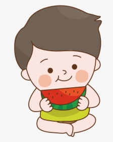 Child Food Sitting To Eat Watermelon - Eating Watermelon Boy Clipart, HD Png Download, Free Download