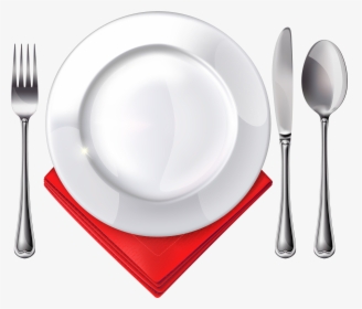Plate Spoon Knife Fork And Red Napkin Png Clipart - Plate Fork Spoon Png, Transparent Png, Free Download