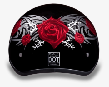 Daytona Womens Red Rose And Thorn Dot Skull Cap Motorcycle - Motorcycle Helmet, HD Png Download, Free Download