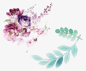 Flower Leaves Watercolor Design Floral Decorated Painting - Water Color Flower Design, HD Png Download, Free Download