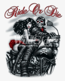 Clip Art Skeleton Riding A Motorcycle - Girl And Skeleton On Motorcycle, HD Png Download, Free Download