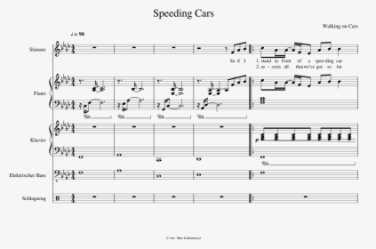 Speeding Cars Sheet Music Composed By Walking On Cars - Rap God Piano Sheet Music, HD Png Download, Free Download