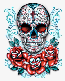 Transparent Red Skull Png - Day Of The Dead Skull With Roses, Png Download, Free Download