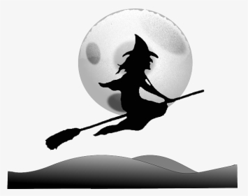 Transparent Broom Clipart - Halloween Witch On A Broom, HD Png Download, Free Download