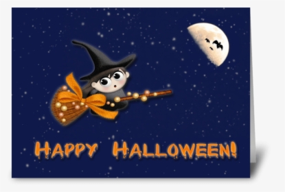 Witch On Broomstick Halloween Wishes Greeting Card - Cartoon, HD Png Download, Free Download
