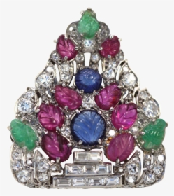Art Deco Platinum Carved Ruby, Sapphire, Emerald And - Diamond, HD Png Download, Free Download