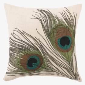 Double Peacock Feather Embroidered Pillow - Feather, HD Png Download, Free Download