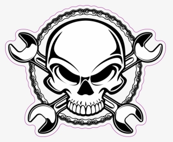 Human Skull With Crossing Wrenches And Sprocket Chain - Skull With Wrenches Game Logo, HD Png Download, Free Download