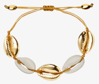 Gold Plated Shell Bracelet And Earrings On Wooden Ornament - Bracelet Shell, HD Png Download, Free Download