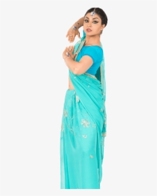 Young Indian Woman In Blue Sari Standing In Dance Position - Photo Shoot, HD Png Download, Free Download