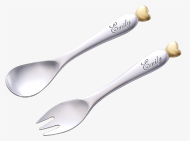 Personalized Sterling Silver Baby Spoon & Fork With - Gold, HD Png Download, Free Download