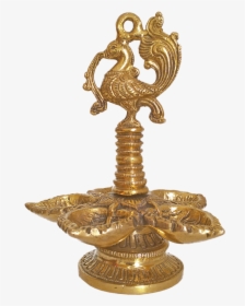 Decorative Antique Golden Peacock Puja Brass Diya Five - Brass, HD Png Download, Free Download