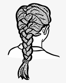 French Braid - Lineart - Hair Black And White Clipart, HD Png Download, Free Download