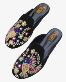 Tina Backless Black Bird Emboroidered Hand Crafted - Bird Loafers, HD Png Download, Free Download